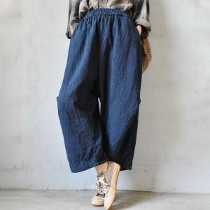 Chinese Style Chunky Linen Pants Loose Flax Trousers