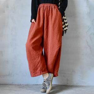 Chinese Style Chunky Linen Pants Loose Flax Trousers