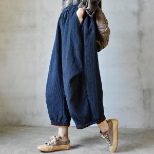 Chinese Style Chunky Linen Pants Loose Flax Trousers