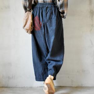 Chinese Style Chunky Linen Pants Loose Flax Trousers