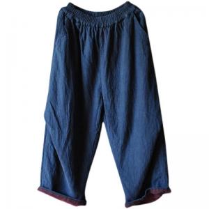 Chinese Style Chunky Linen Pants Loose Flax Trousers