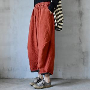 Chinese Style Chunky Linen Pants Loose Flax Trousers