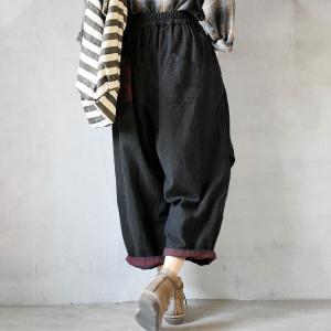 Chinese Style Chunky Linen Pants Loose Flax Trousers