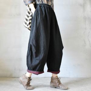 Chinese Style Chunky Linen Pants Loose Flax Trousers