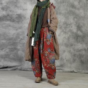 V-Neck Patchwork Quilted Linen Coat Plus Size Midi Chinese Coat