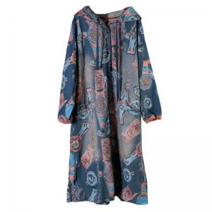 Artistic Graffiti Blue Coat Plus Size Cotton Hooded Coat