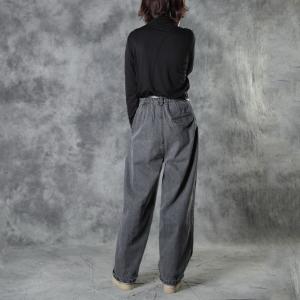 Relax-Fit Straight Legs Gray Jeans Womens Floor-Length Jeans