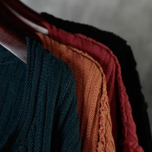 Simple Designer Cotton Knitting Cardigan Pleated Fringed Coat