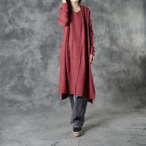 Pure Colors Midi Jersey Dress Loose Woolen Tied Dress