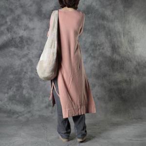 Cotton Linen Knitting Long Tunic Side Slits Short Dress