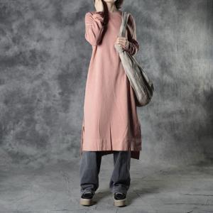 Cotton Linen Knitting Long Tunic Side Slits Short Dress