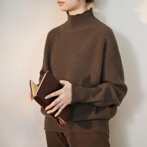Sheep Wool High Collar Sweater Chunky Knit Brown Pullover
