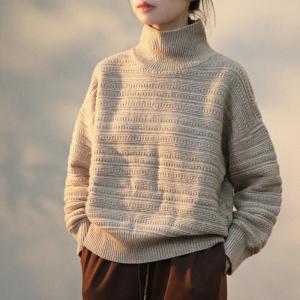 High Collar Cable Knit Sweater Plain Winter Wool Jumper