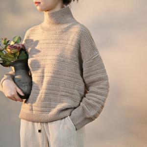 High Collar Cable Knit Sweater Plain Winter Wool Jumper