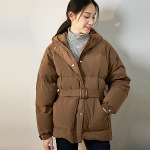 Winter Belted Down Coat Elegant Hooded Wrap Coat