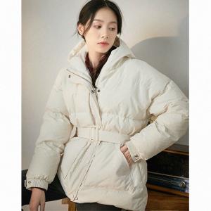 Winter Belted Down Coat Elegant Hooded Wrap Coat