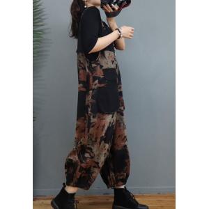 Large Size Printed Overalls Balloon Legs Black Overalls
