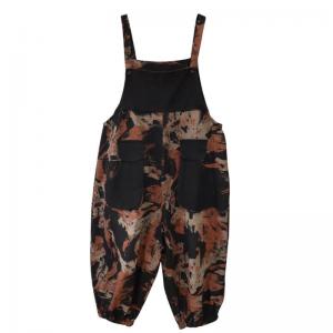 Large Size Printed Overalls Balloon Legs Black Overalls