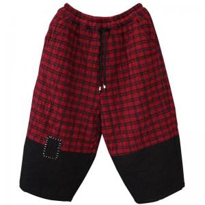 Cotton Quilted Cropped Pants Drawstring Waist Winter Tartan Trousers
