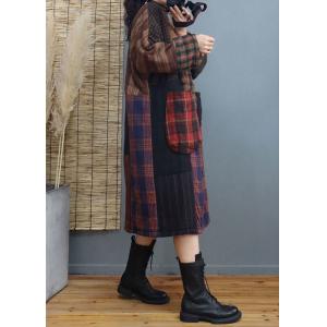 Scotland Style Quilted Tartan Dress Plus Size Linen Gingham Dress