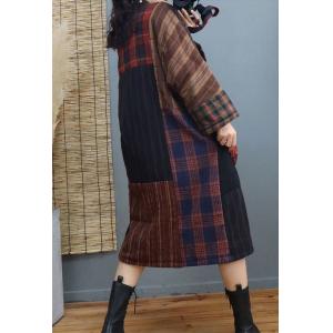 Scotland Style Quilted Tartan Dress Plus Size Linen Gingham Dress