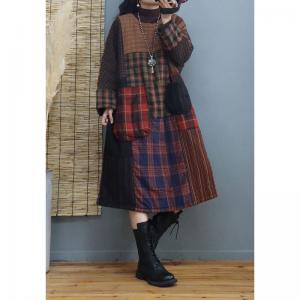 Scotland Style Quilted Tartan Dress Plus Size Linen Gingham Dress