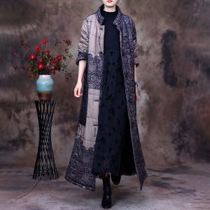 Totem Printed Gray Puffer Coat Winter Long Elegant Coat