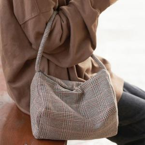 British Style Gingham Shoulder Bag Houndstooth Tweed Bag