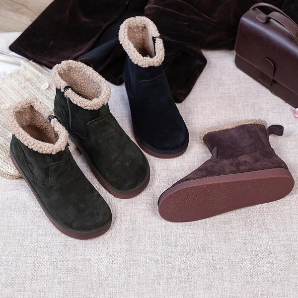 Solid Color Cowhide Snow Boots Low Heels Winter Booties