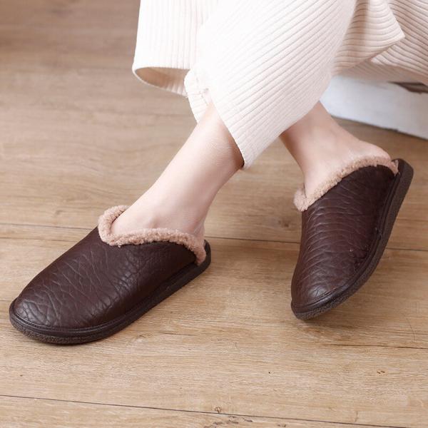 Super Soft Leather Flats Fur Lining Winter Sandals