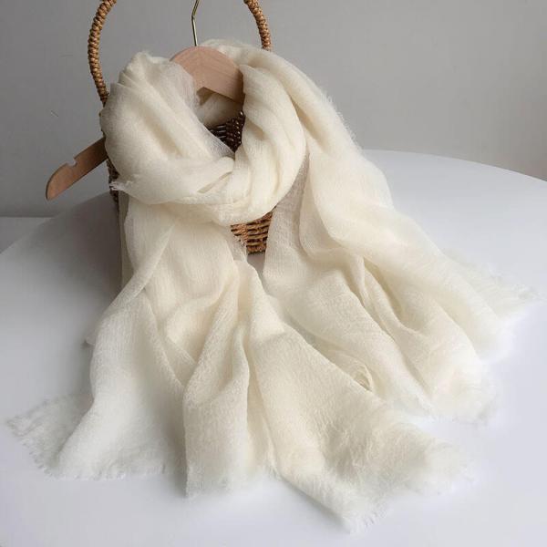 Plant Dyeing White Scarf High-Counted Wool Shawl