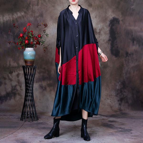 Multi-Colored Silk Cocoon Dress Plus Size Elegant Caftan