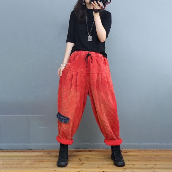 Drawstring Waist Pants Plus Size Plain Corduroy Pants