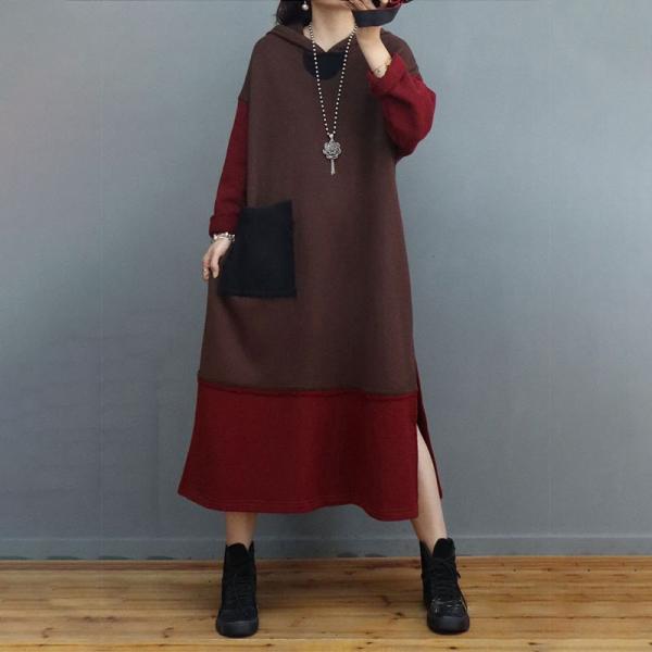 Side Slits Korean Hoodie Dress Loose Cozy Cotton Dress