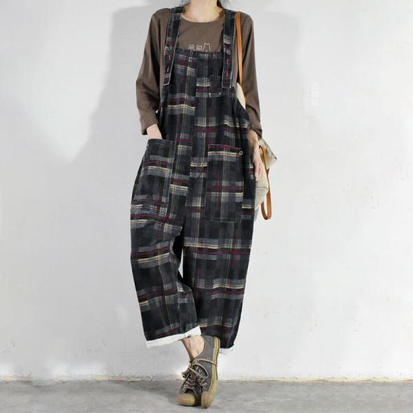 Big Pockets Plaid Overalls Plus Size Blue Jeans Dungarees