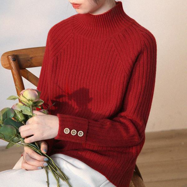 Soft Basolan Wool Sweater Plain High Collar Knit Pullover