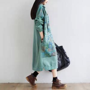 Large Size Ethnic Hoodie Dress Cotton Vintage Dress