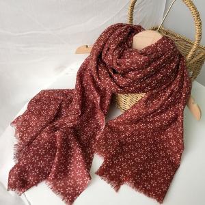 Elegant Fringed Wool Shawl Cozy Floral Scarf for Women