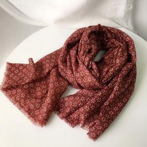 Elegant Fringed Wool Shawl Cozy Floral Scarf for Women