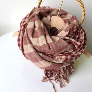 Preppy Style Tassel Scarf Cotton Plaid Shawl