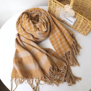 Preppy Style Tassel Scarf Cotton Plaid Shawl