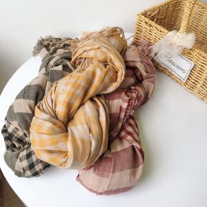 Preppy Style Tassel Scarf Cotton Plaid Shawl