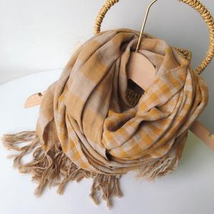 Preppy Style Tassel Scarf Cotton Plaid Shawl