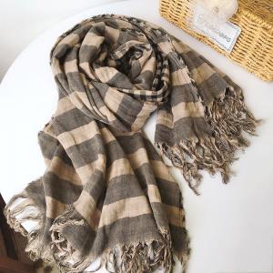 Preppy Style Tassel Scarf Cotton Plaid Shawl