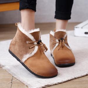 Plush Lining Leather Flat Boots Womens Winter Short Boots