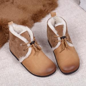 Plush Lining Leather Flat Boots Womens Winter Short Boots