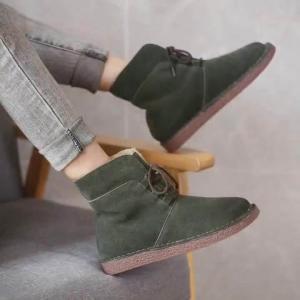 British Style Wool Snow Boots Lace Up Leather Booties