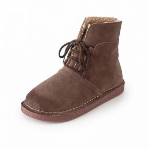 British Style Wool Snow Boots Lace Up Leather Booties