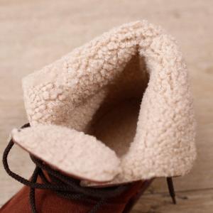 British Style Wool Snow Boots Lace Up Leather Booties