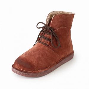 British Style Wool Snow Boots Lace Up Leather Booties